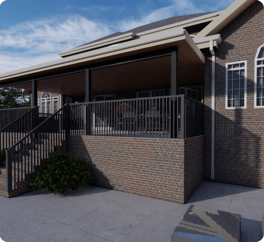 Custom Rendering of a covered patio being planned for installation for The Covered Patio.