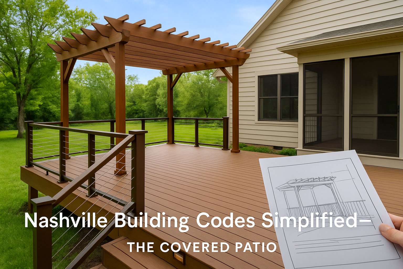 Custom deck and pergola by The Covered Patio, compliant with Nashville, TN building codes for outdoor living.